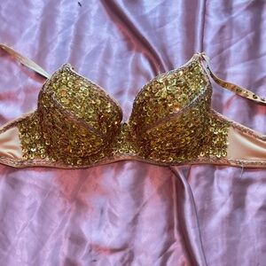 Gold sparkle and stapled push up bra